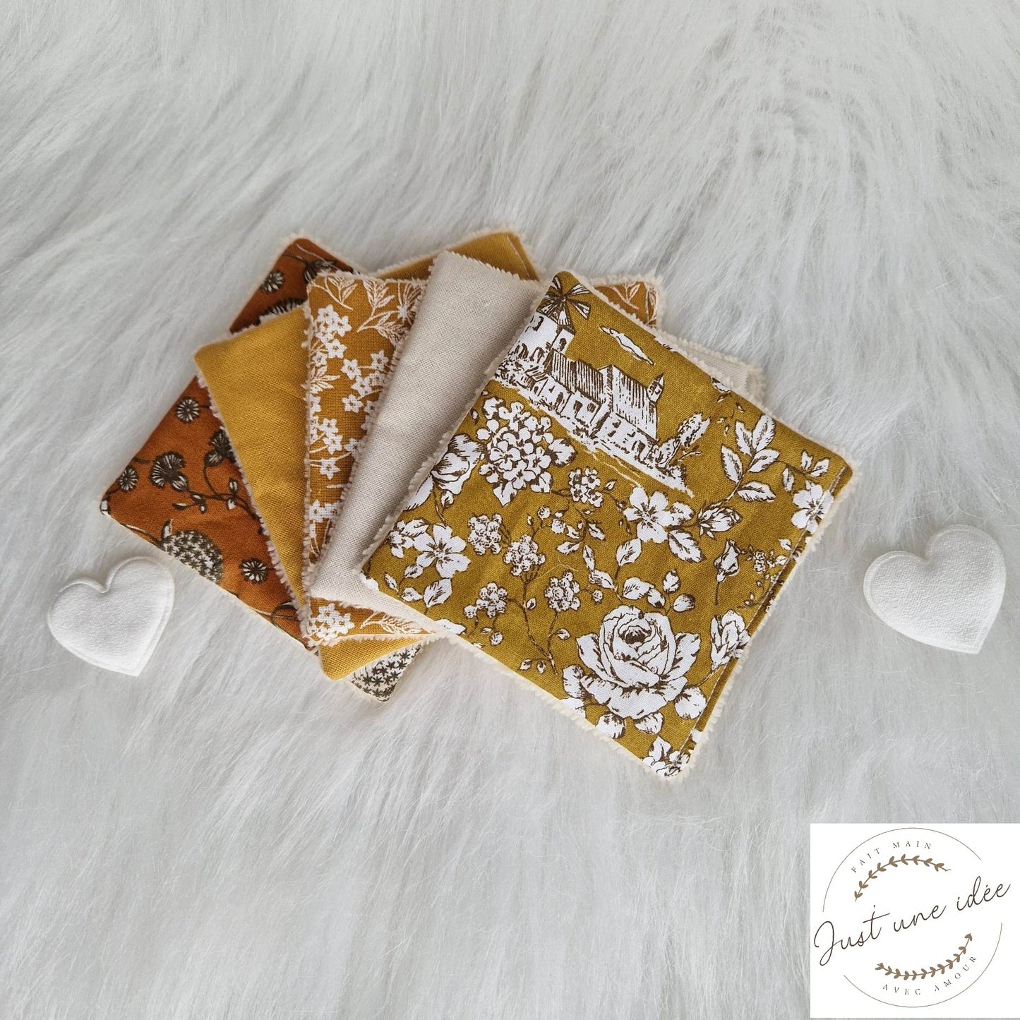 Collection moutarde fleuri - lingettes démaquillantes / débarbouillantes - zéro déchet