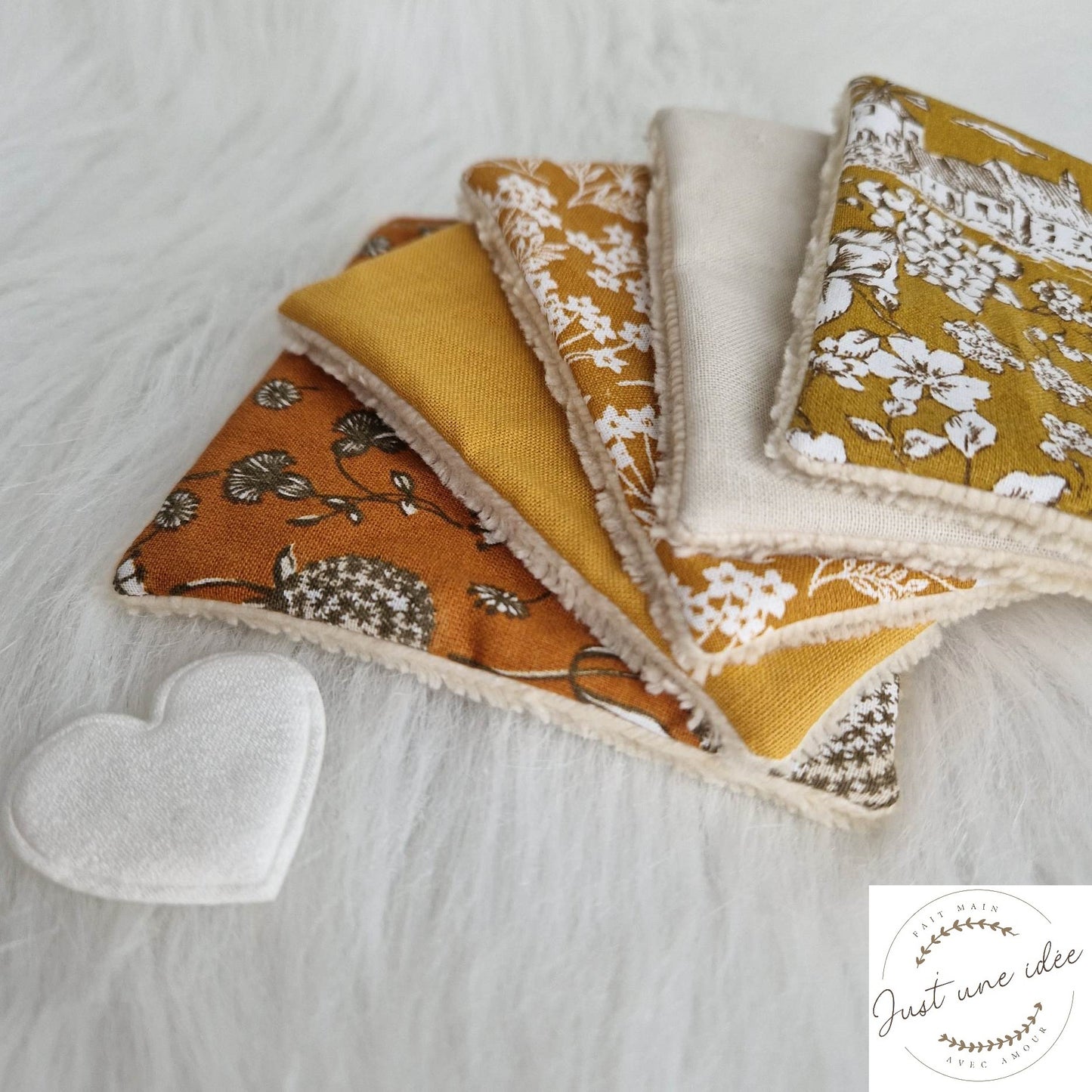 Collection moutarde fleuri - lingettes démaquillantes / débarbouillantes - zéro déchet