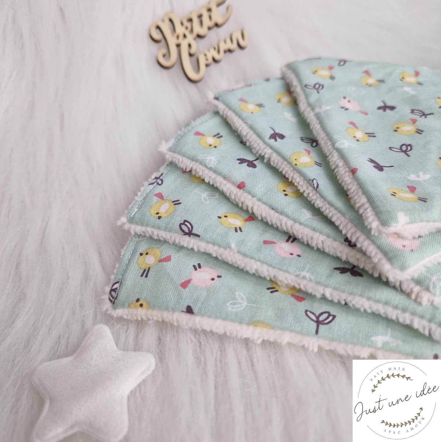 Collection petit piaf - lingettes démaquillantes / débarbouillantes - zéro déchet