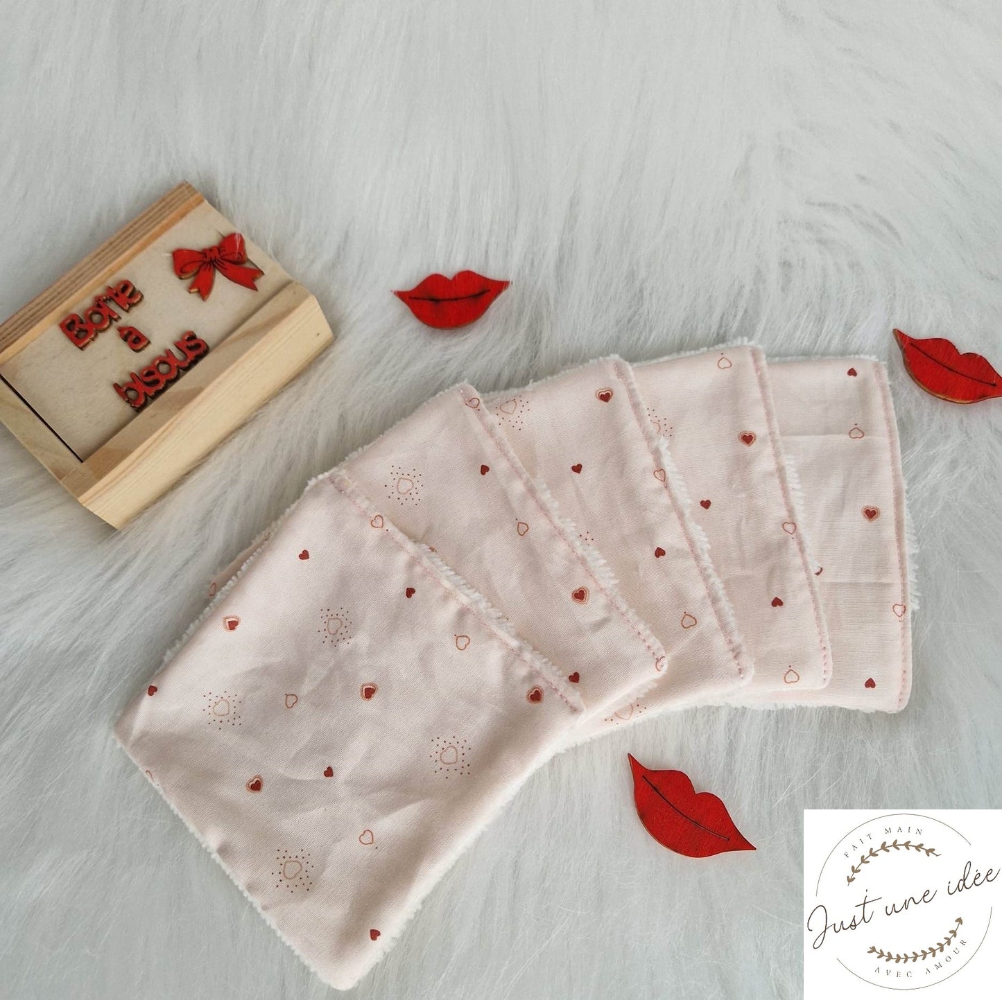 Collection Saint-Valentin - lingettes démaquillantes / débarbouillantes - zéro déchet