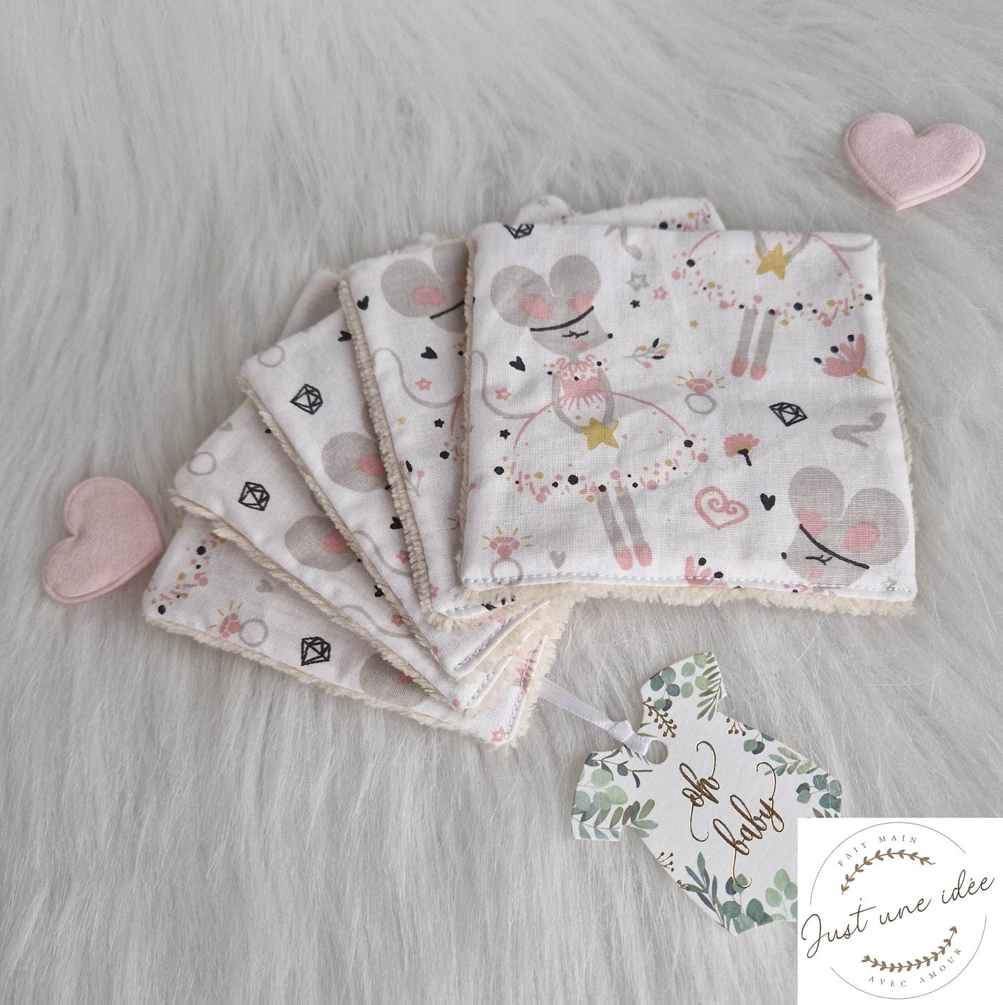 Collection souris danseuses - lingettes démaquillantes / débarbouillantes - zéro déchet