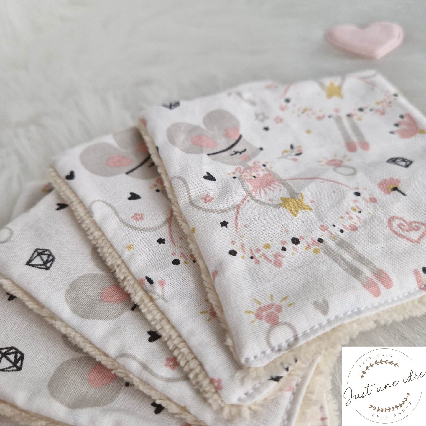Collection souris danseuses - lingettes démaquillantes / débarbouillantes - zéro déchet